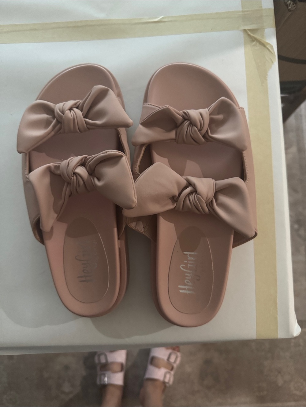 Knot Bow Slide Sandals in Blush